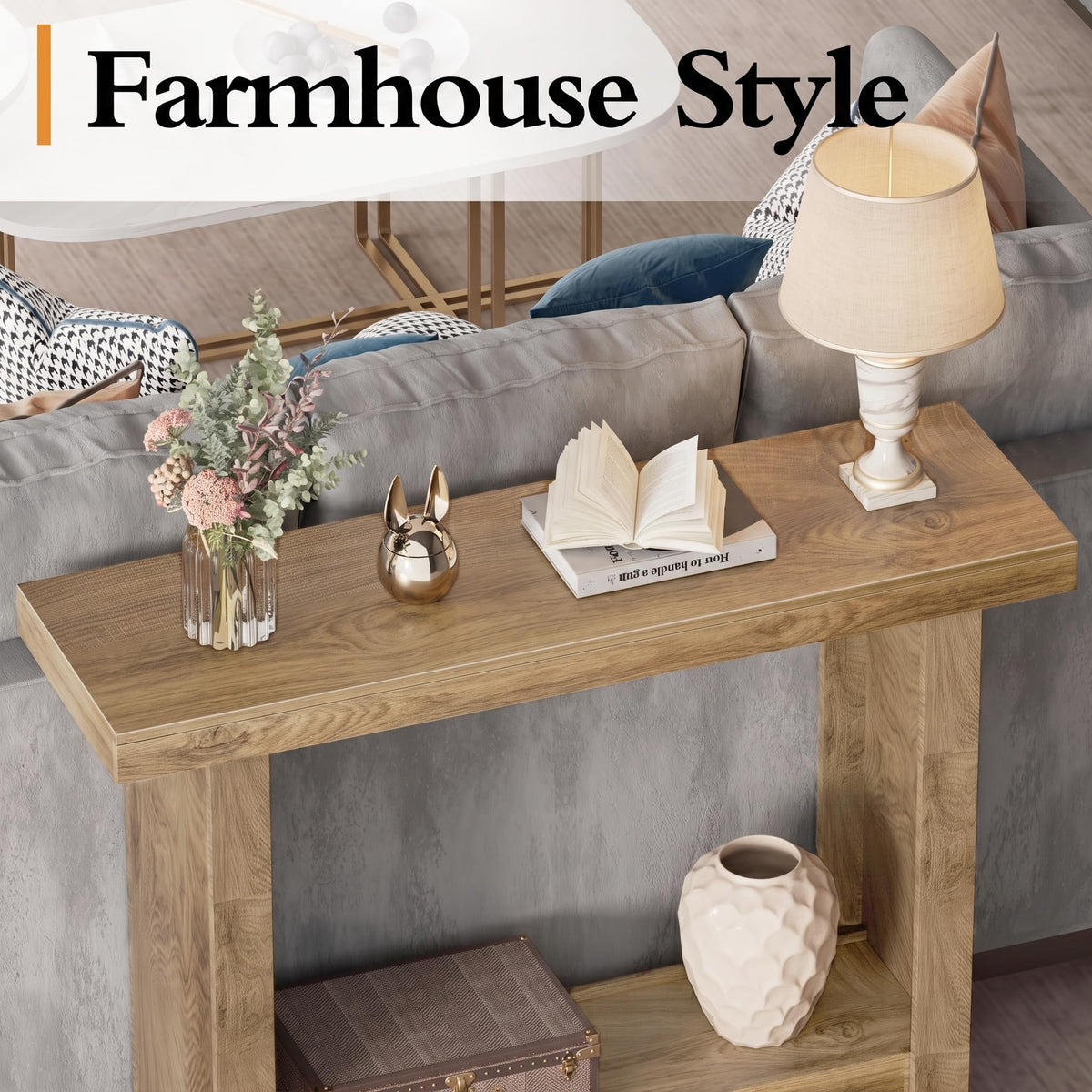 Farmhouse Wood Entryway Table Narrow Console Tables with Storage