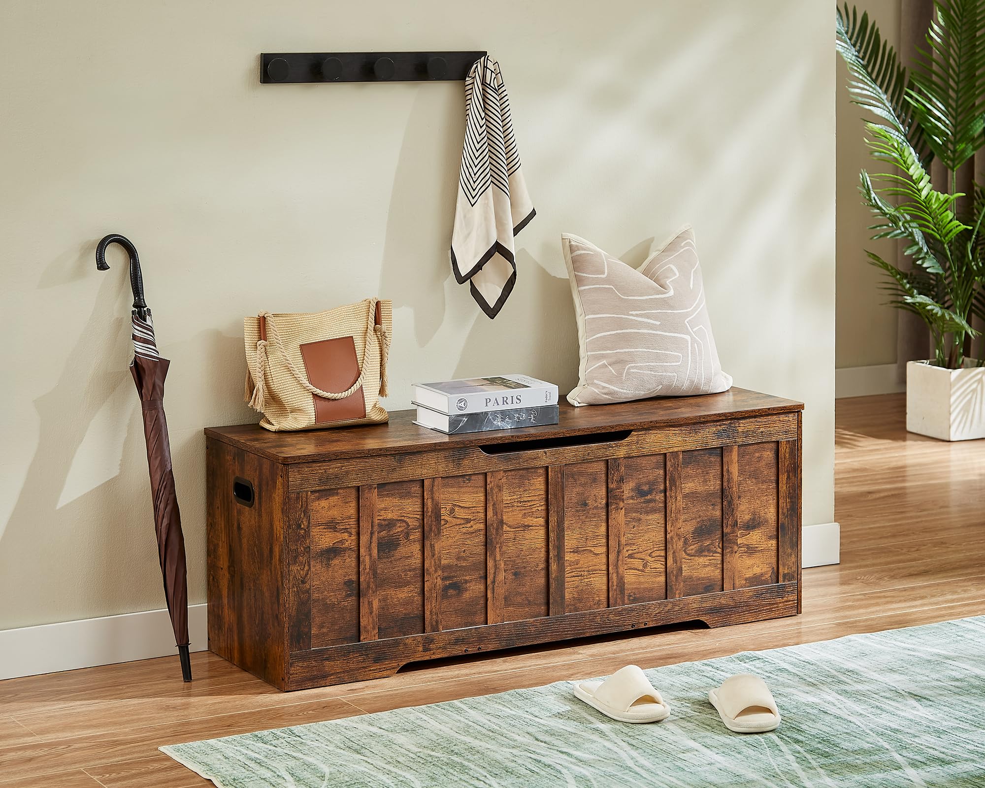 VANKILEY 51.2"Storage chest extra large,storage bench with 2 safety hinges,Shoe Bench,51.2*15.7*19.1inches,wooden trunk for bedroom,livingroom,entryway,Supports 220 lb,Easy Assembly(Rustic brown)