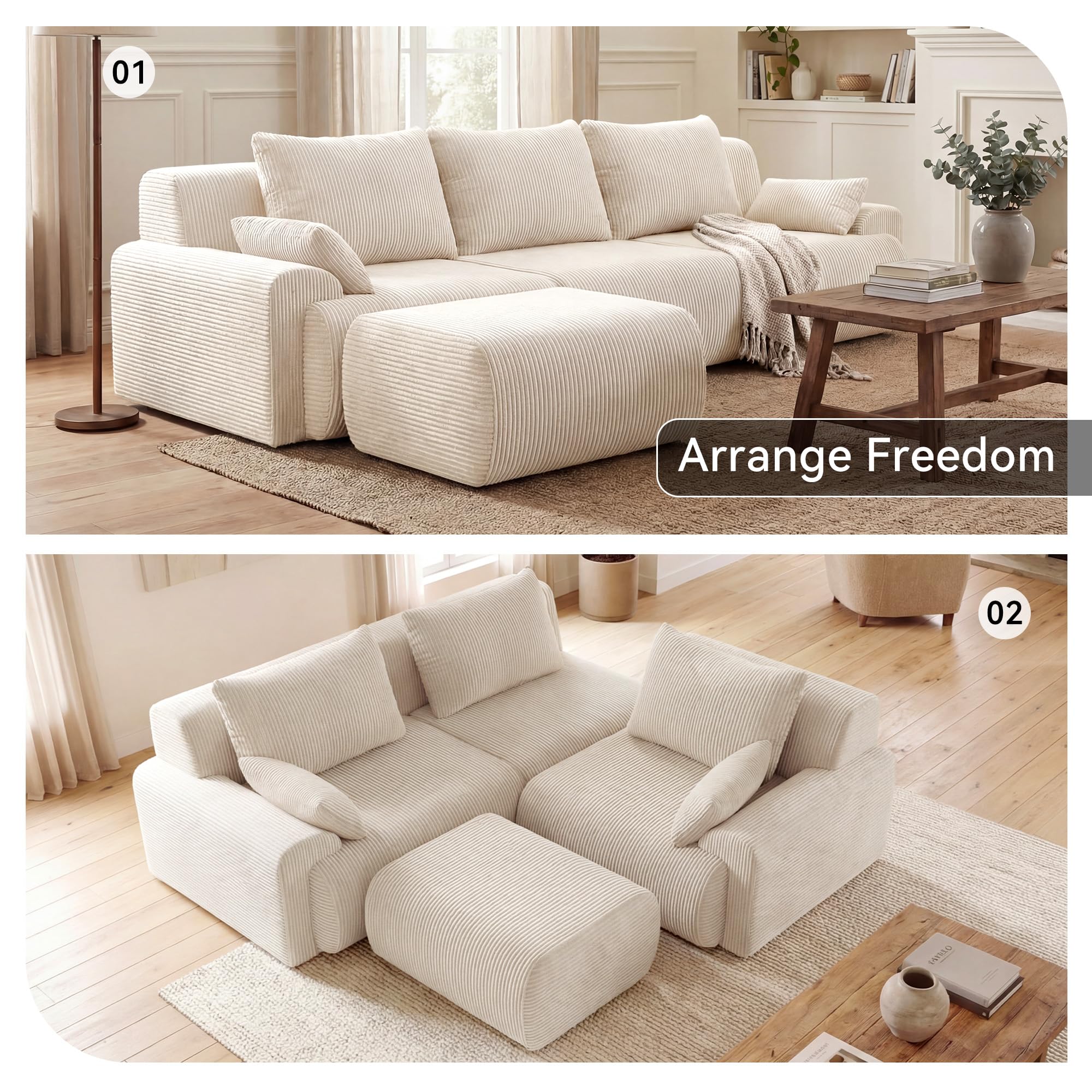 118" Modular Cloud Sectional Sofa with Ottoman