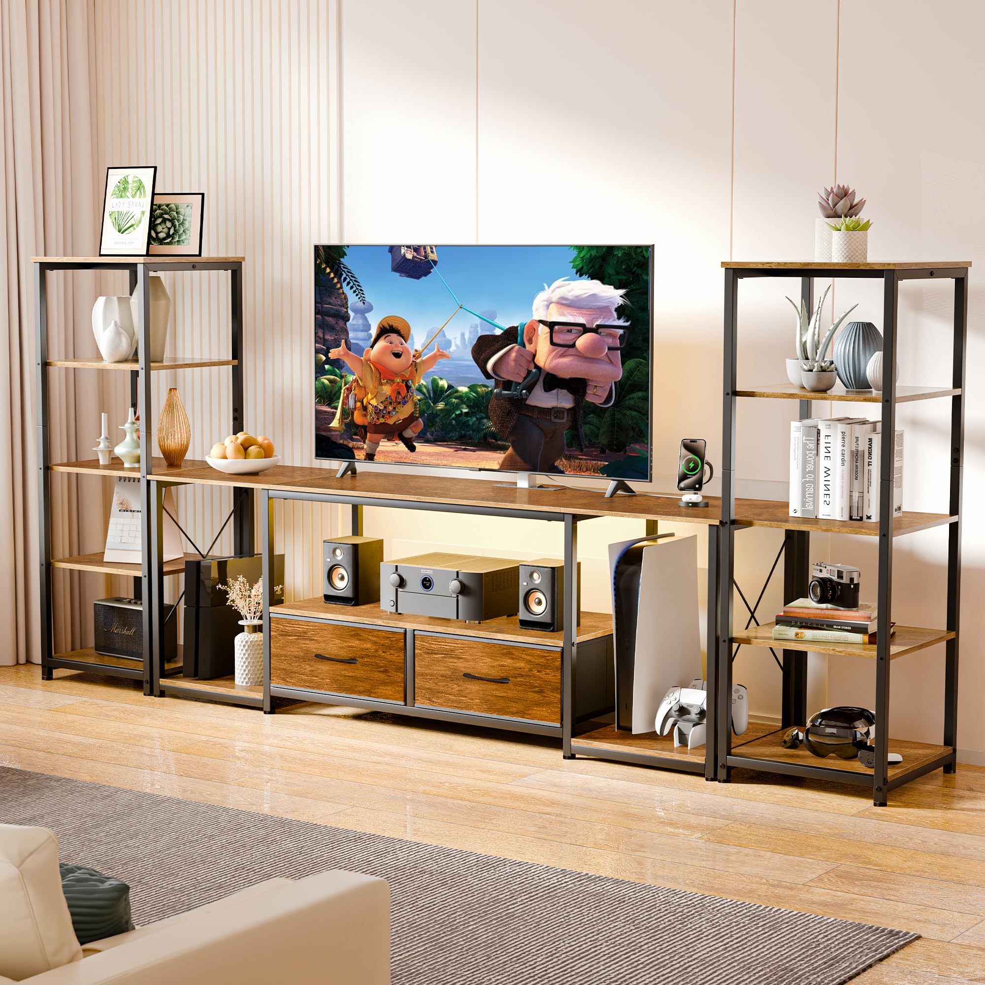 TV Stand with LED Lights & Power Outlets