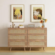 Trironsun 3 Drawer Dresser for Bedroom Rattan Dresser Chest of Drawers with Spacious Storage Boho Clothes Storage Nightstand for Living Room