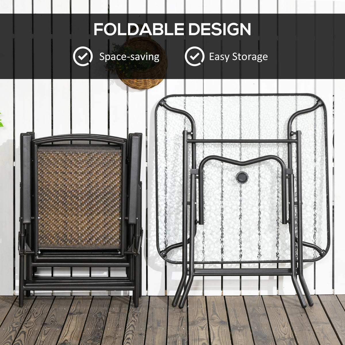Outsunny 5 Pieces Wicker Patio Dining Set Foldable Dark Brown