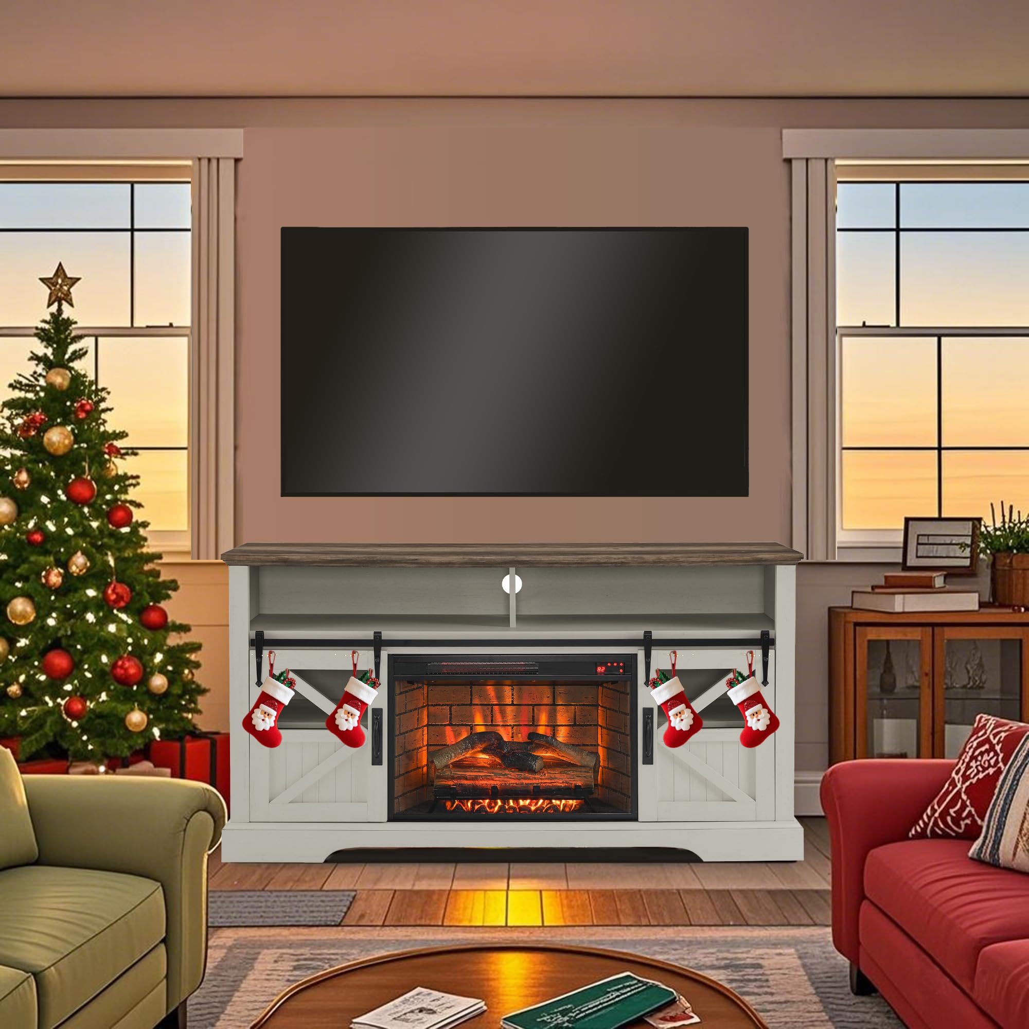 Farmhouse TV Stand with 26" Electric Fireplace