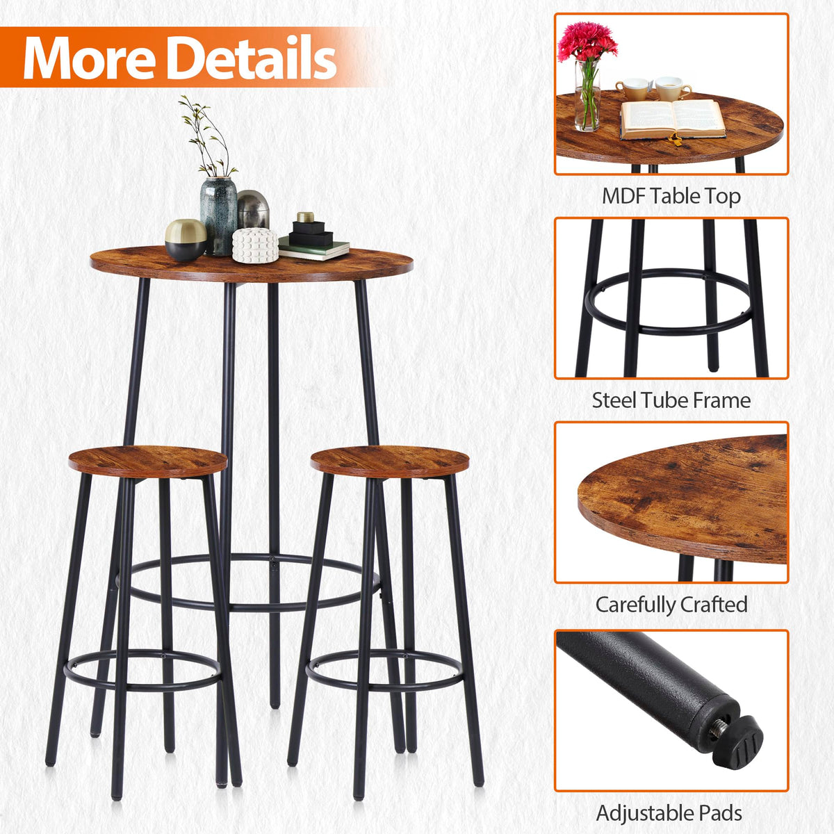 3-Piece Round Pub Table Set
