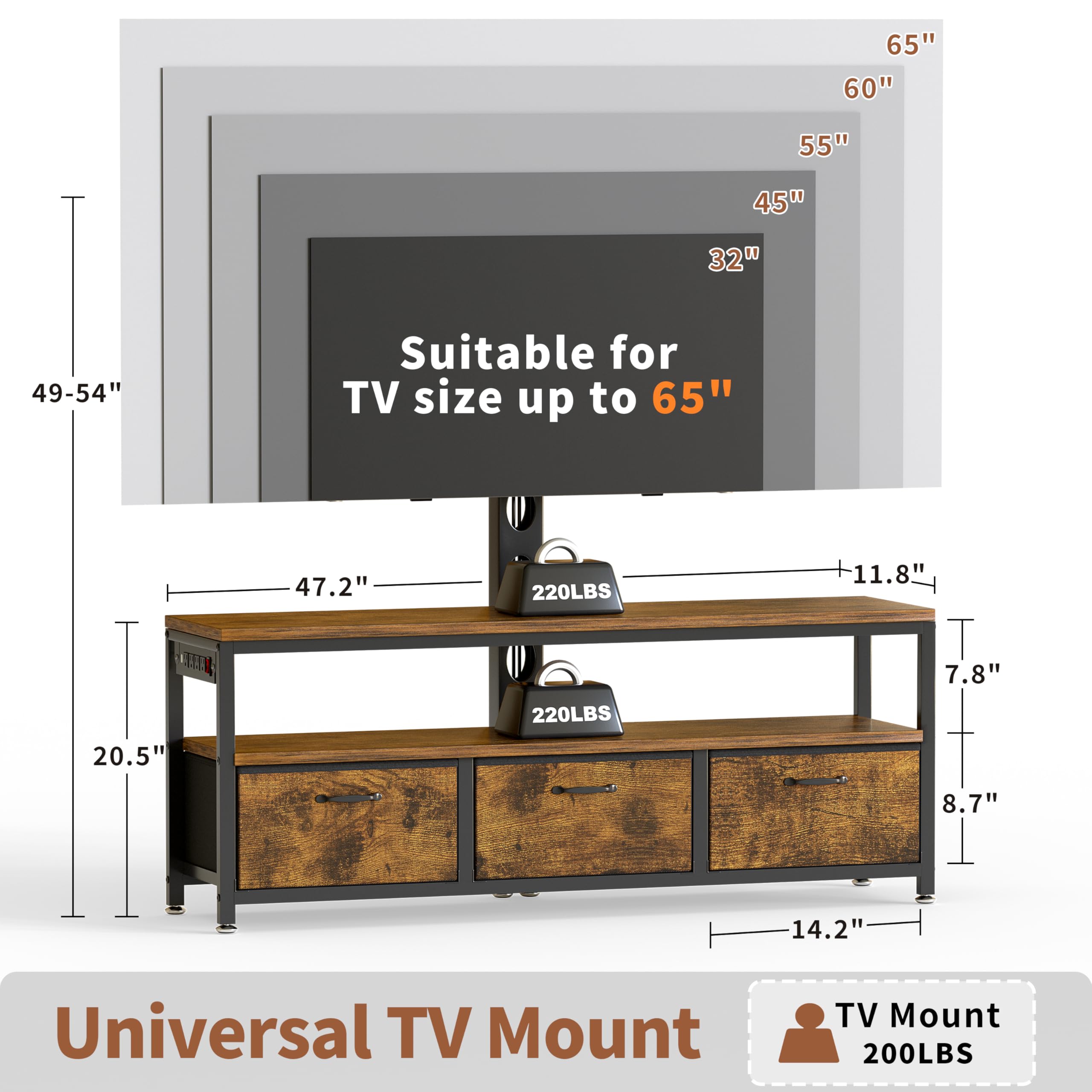 TV Stand with Mount, Power Outlet & LED Lights