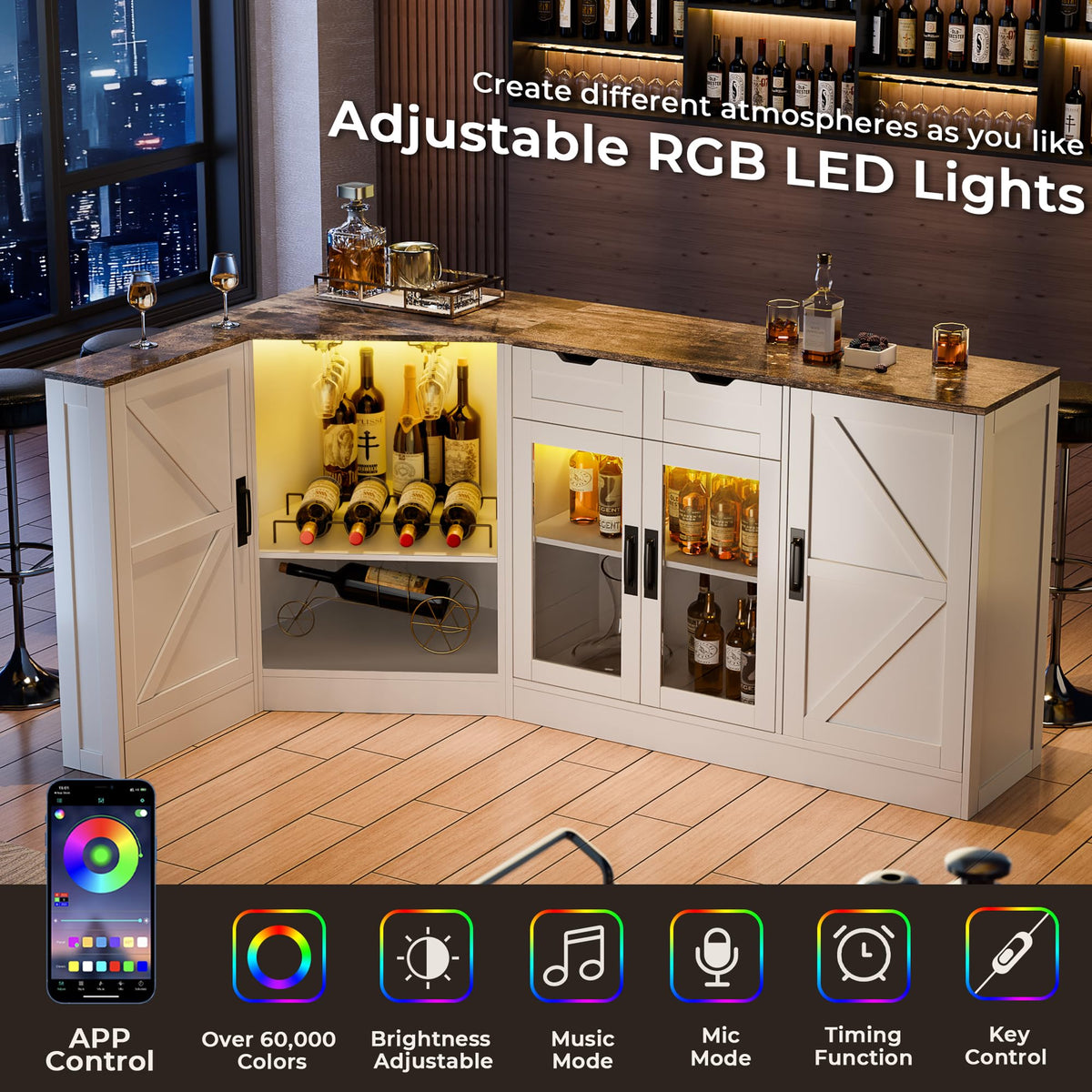 L-Shaped LED Bar Cabinet