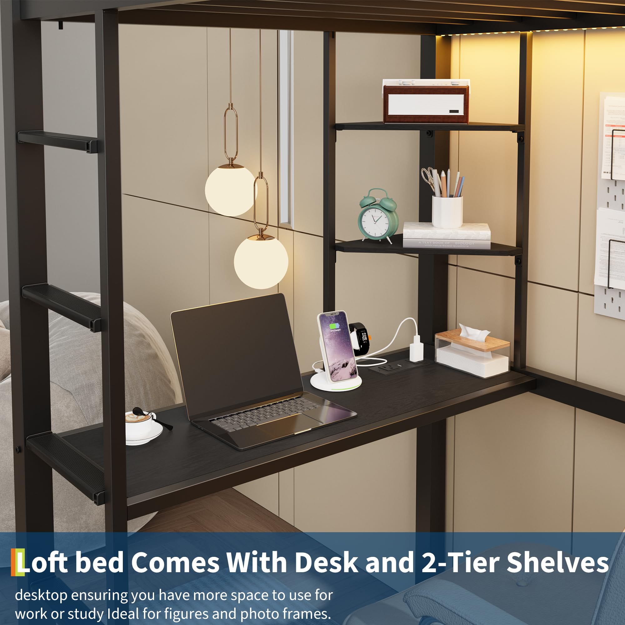 Twin Size Loft Bed with Desk & Storage