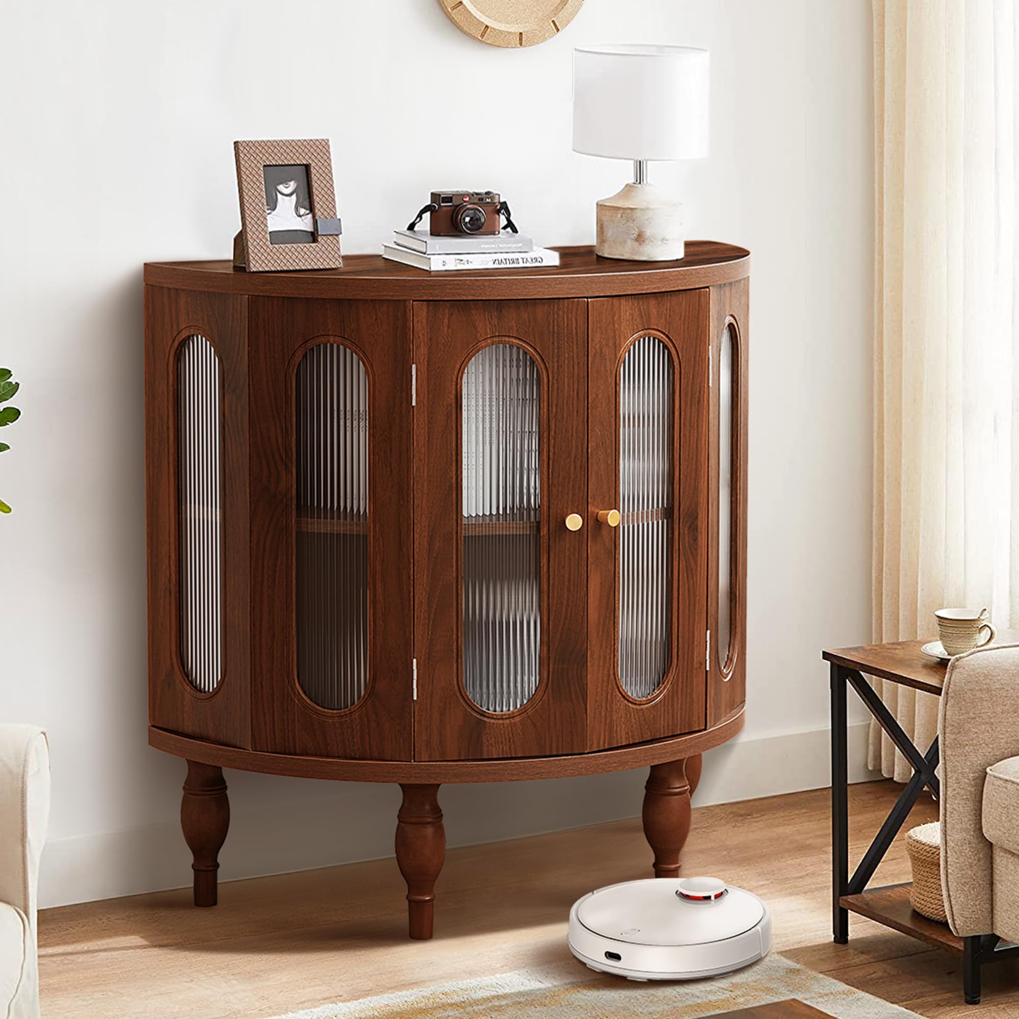 Semi-Circle Accent Storage Cabinet with Acrylic Doors