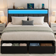 UHTN Queen Bed Frame with 2 Storage Drawers, Grey Upholstered