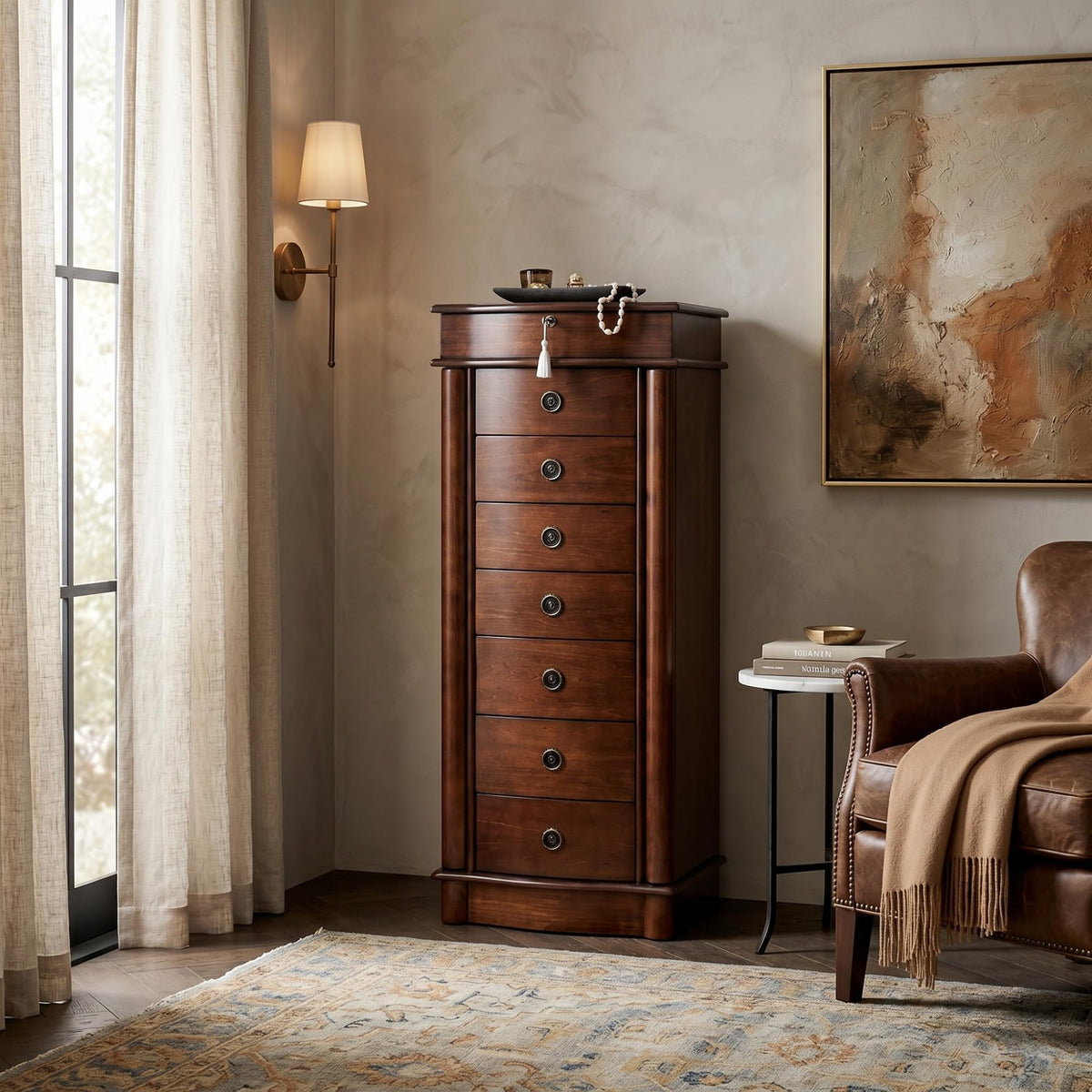 Walnut Jewelry Armoire with Mirror