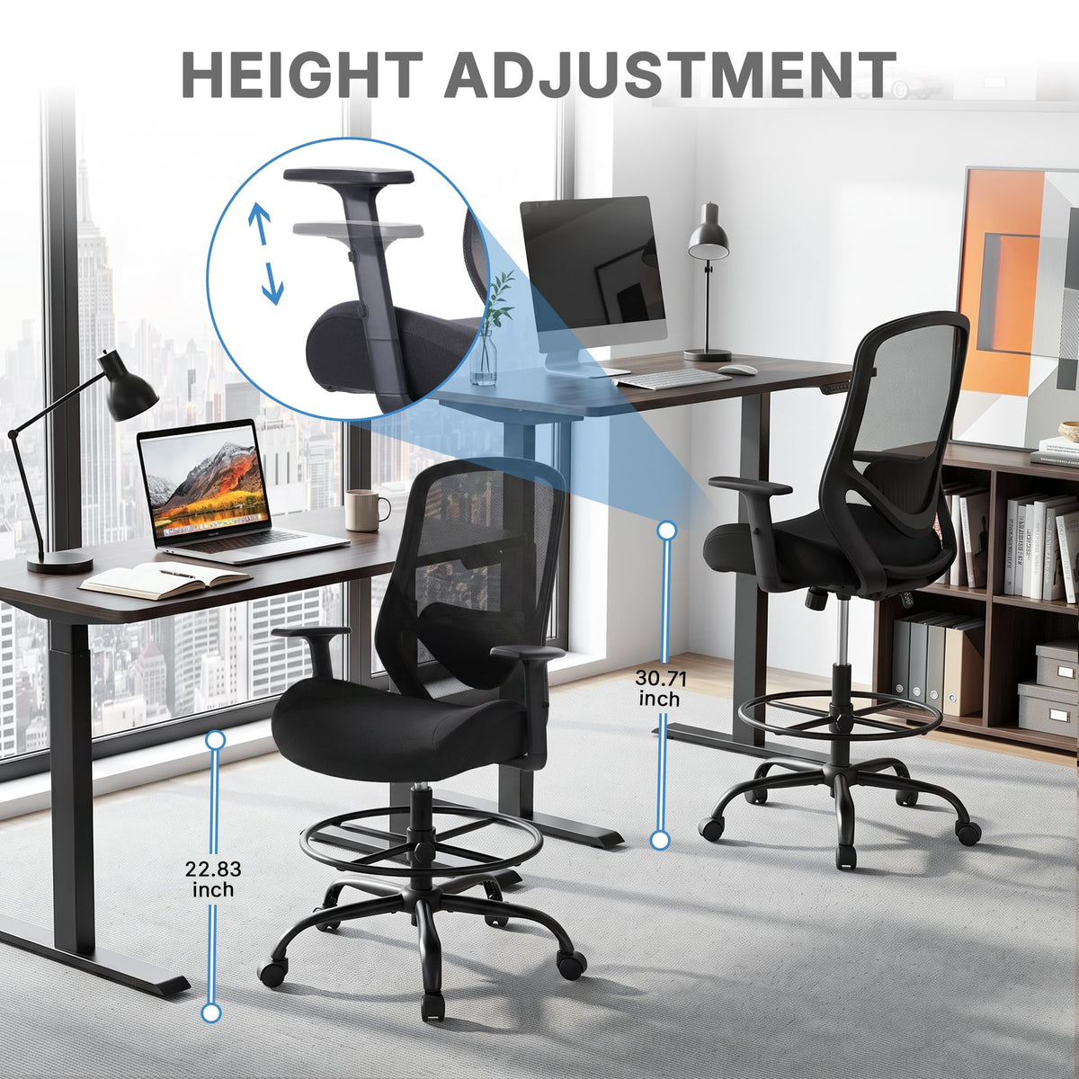 Big and Tall Drafting Chair, 400lbs Heavy Duty Chair for Standing Desk