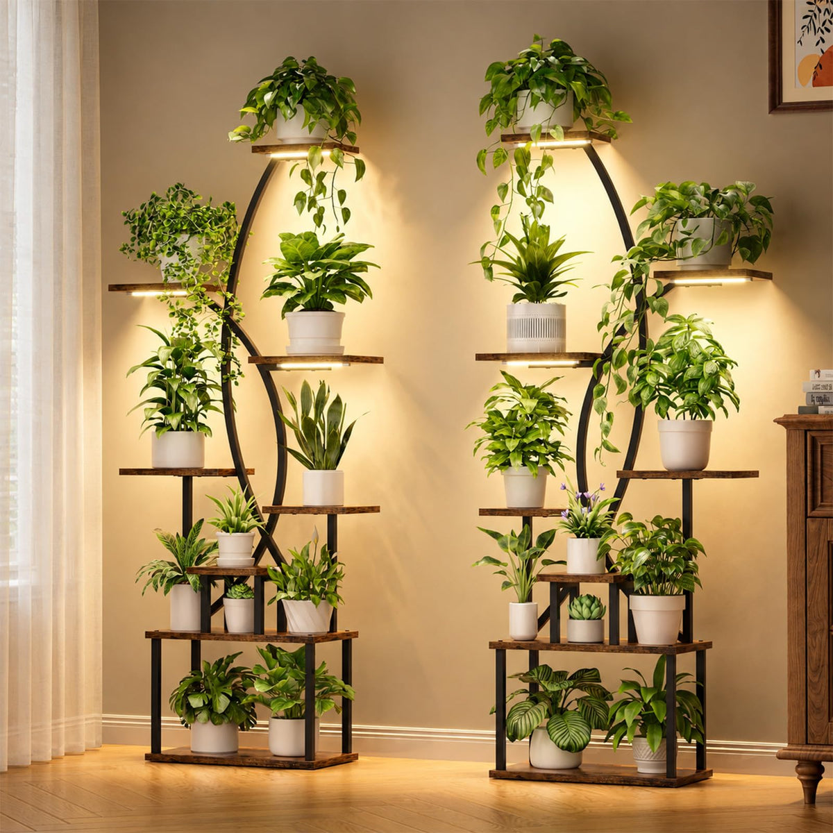 Indoor Plant Stands with Grow Lights, Set of 2