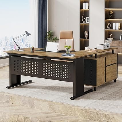 L-Shaped Executive Desk with File Cabinet