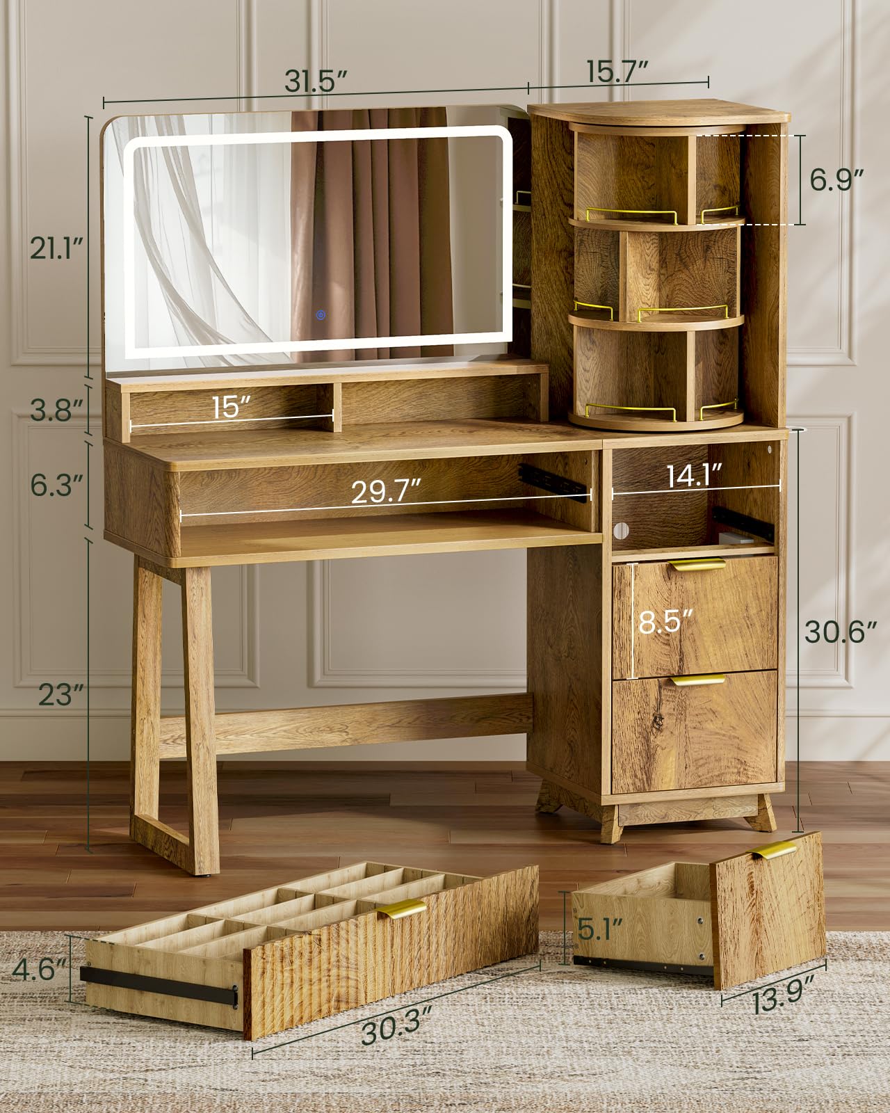 Makeup Vanity Desk with Mirror & LED Lights