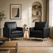 Black Faux Leather Accent Chair Set of 2, Modern Armchair for Living Room