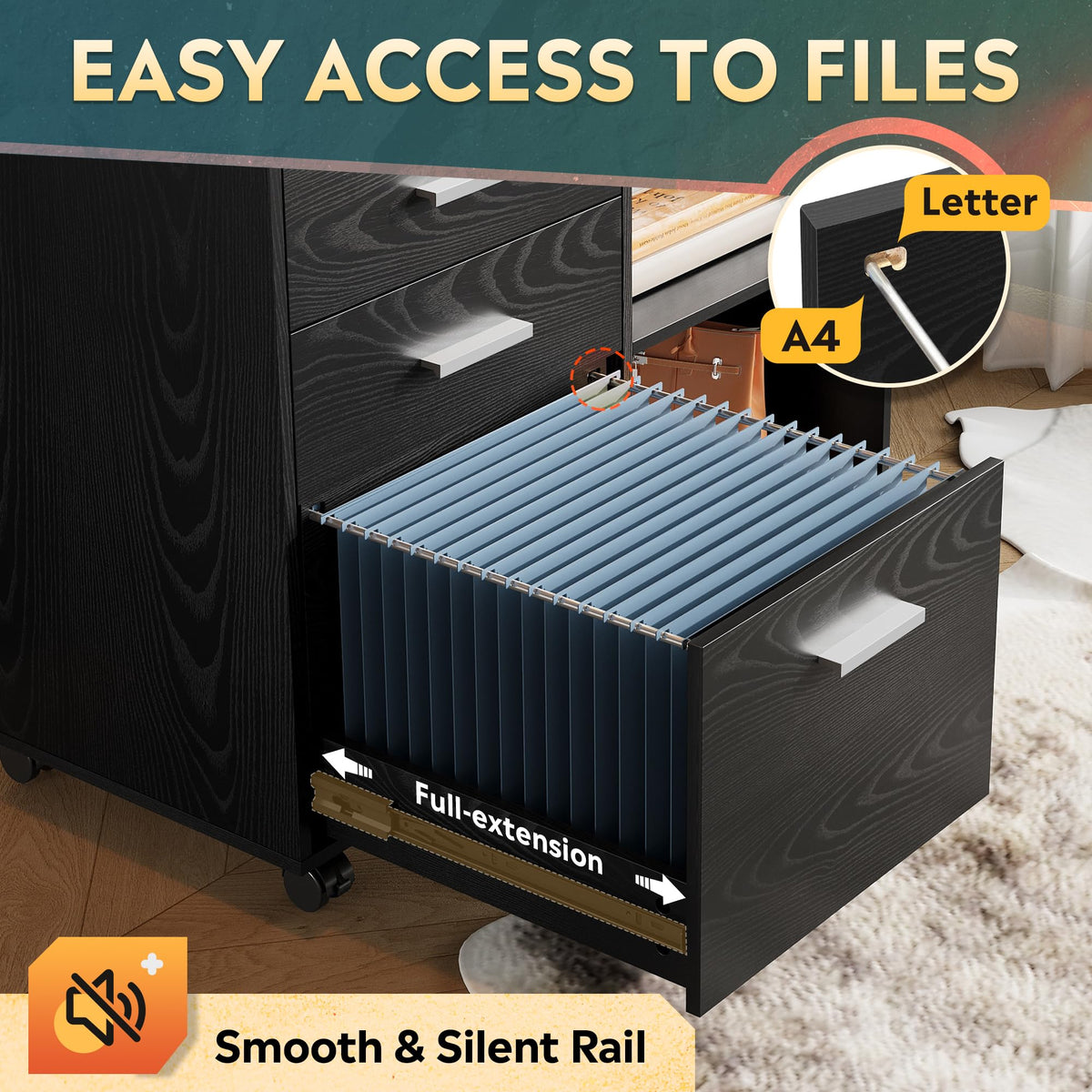 3-Drawer Mobile File Cabinet