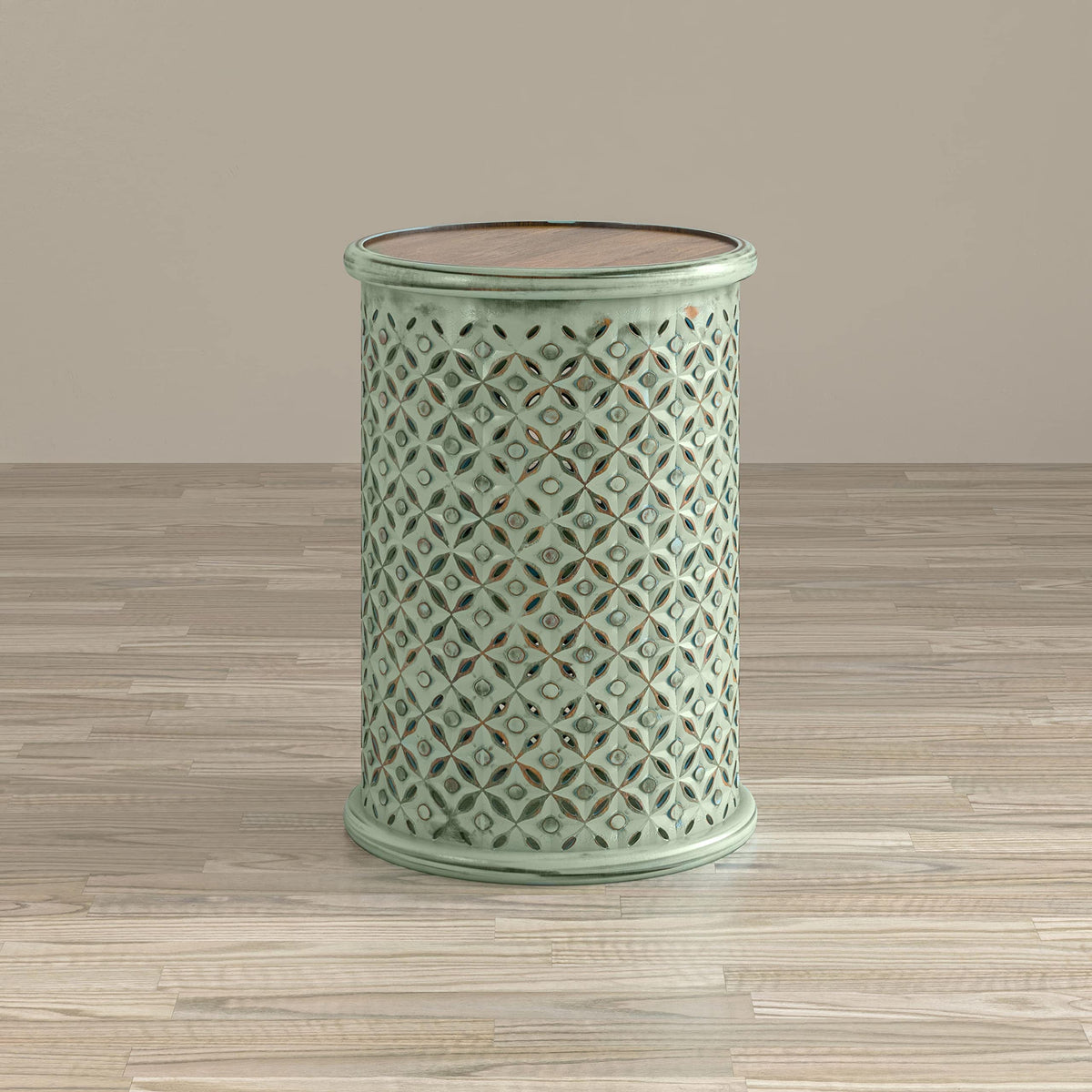 Antique White Mango Wood Drum Table