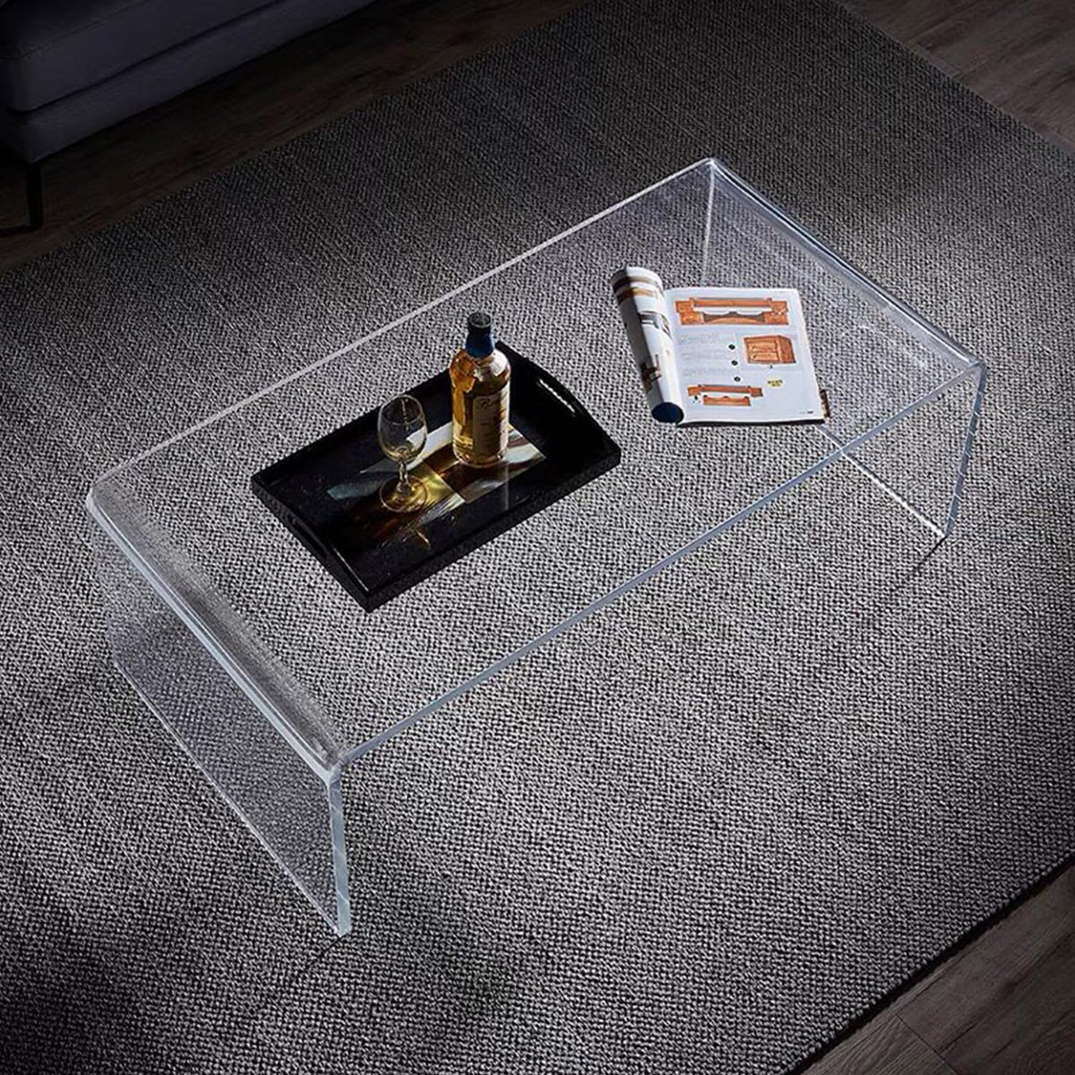 Acrylic Thick Coffee Table for Living Room. 34" Modern Minimalist Rectangular and Clear End Table.Easy to Clean and Safe Rounded Edges (16.9" D x 34.6" W x 14.6" H)