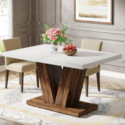 White & Brown Pedestal Dining Table
