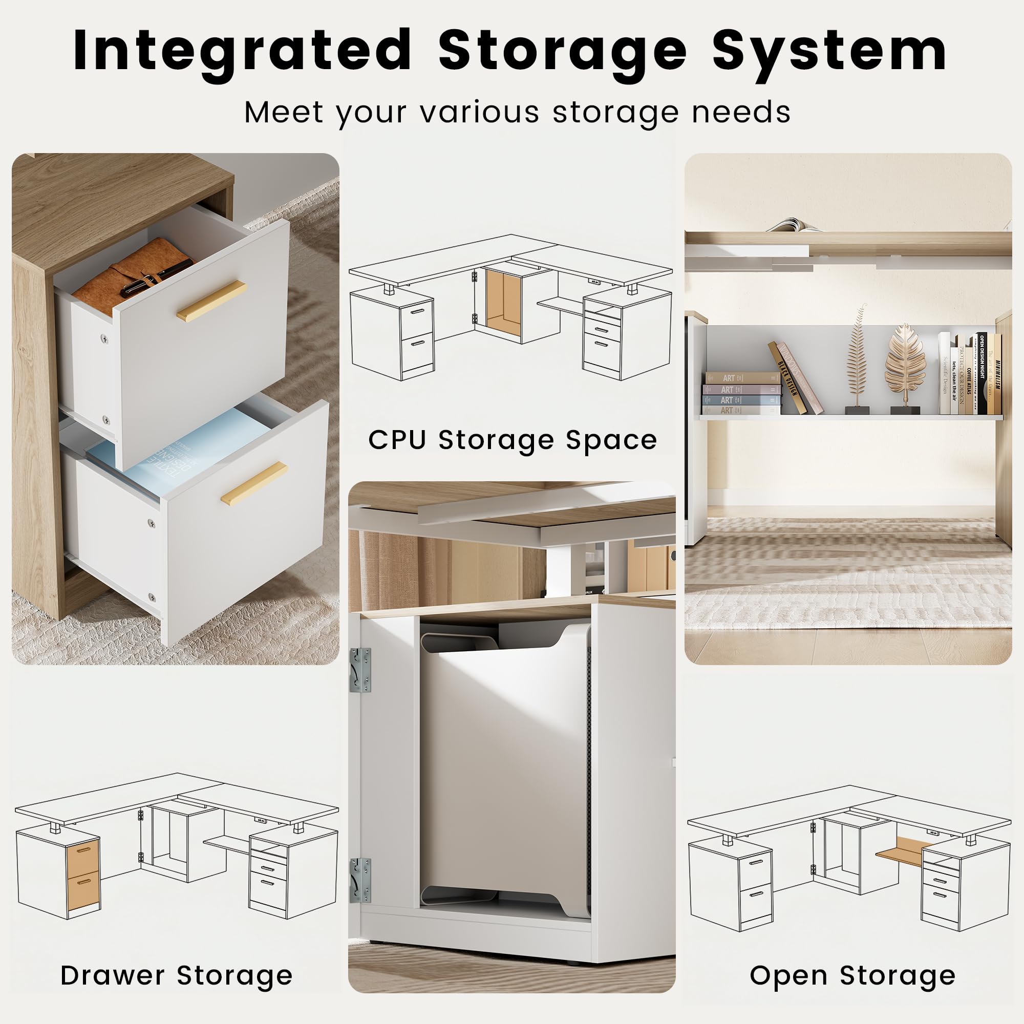 L-Shaped Electric Standing Desk with Drawers & Privacy Panel