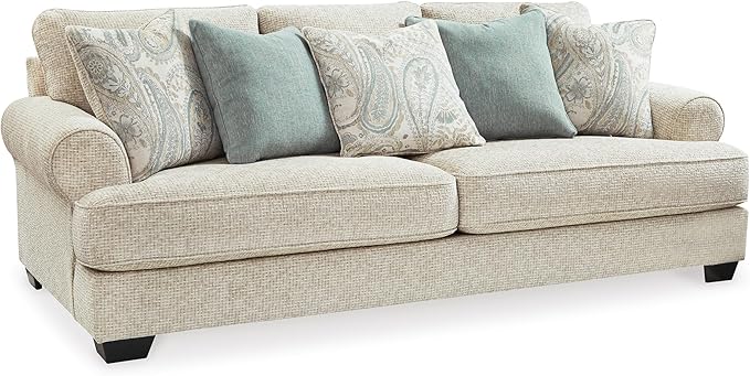 Chenille Loveseat with Rolled Arms, Reversible Cushions & Accent Pillows