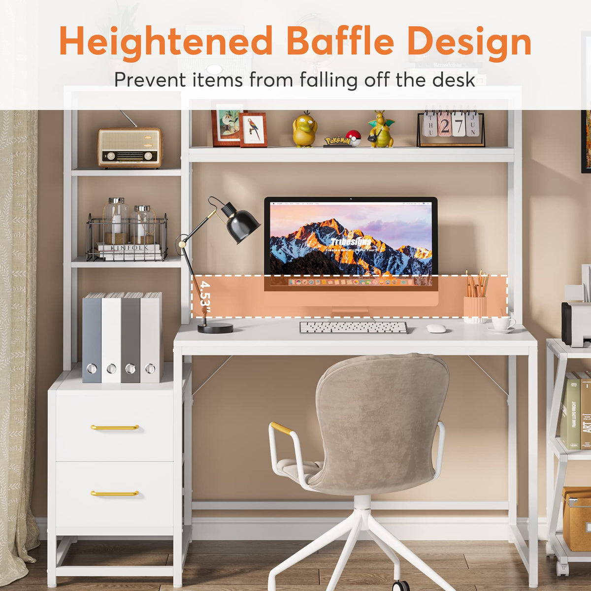 Computer Desk with Hutch and Drawers
