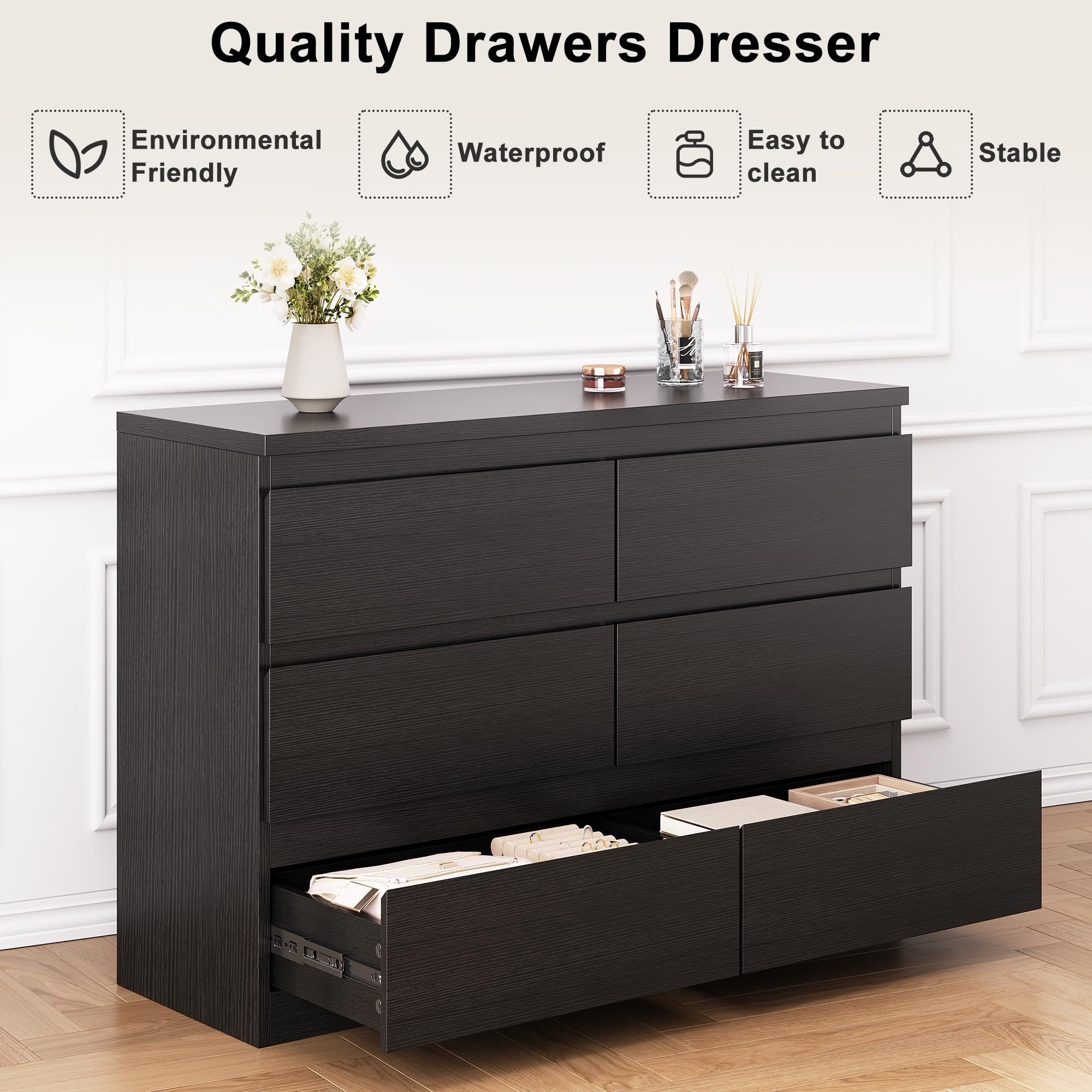 6-Drawer Wood Dresser with Deep Storage