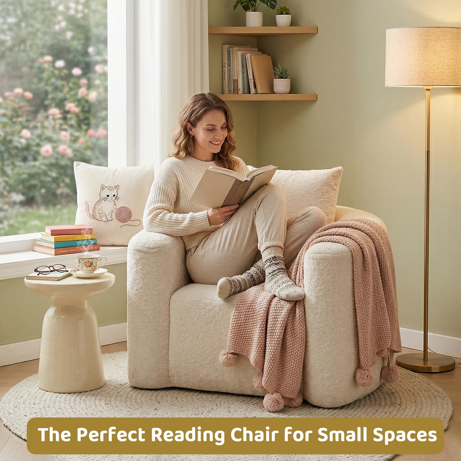 Oversized Accent Chair – Chenille, Curved Back, No Assembly