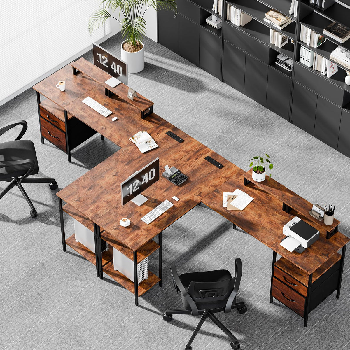 Reversible L-Shaped Desk with Power Outlets