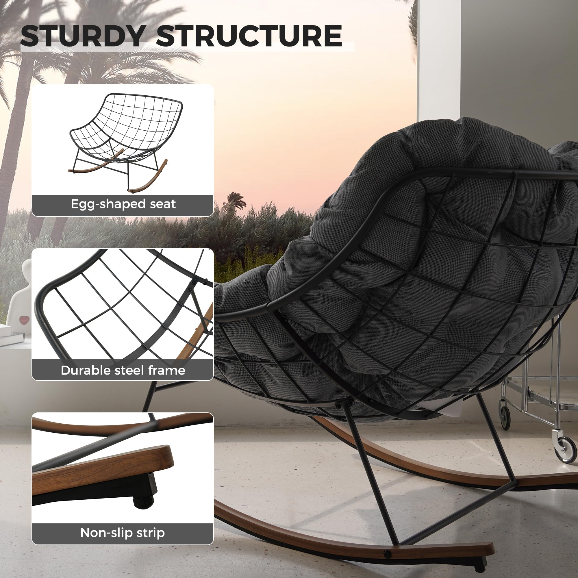 Oversized Papasan Outdoor Rocking Chair with Cushion