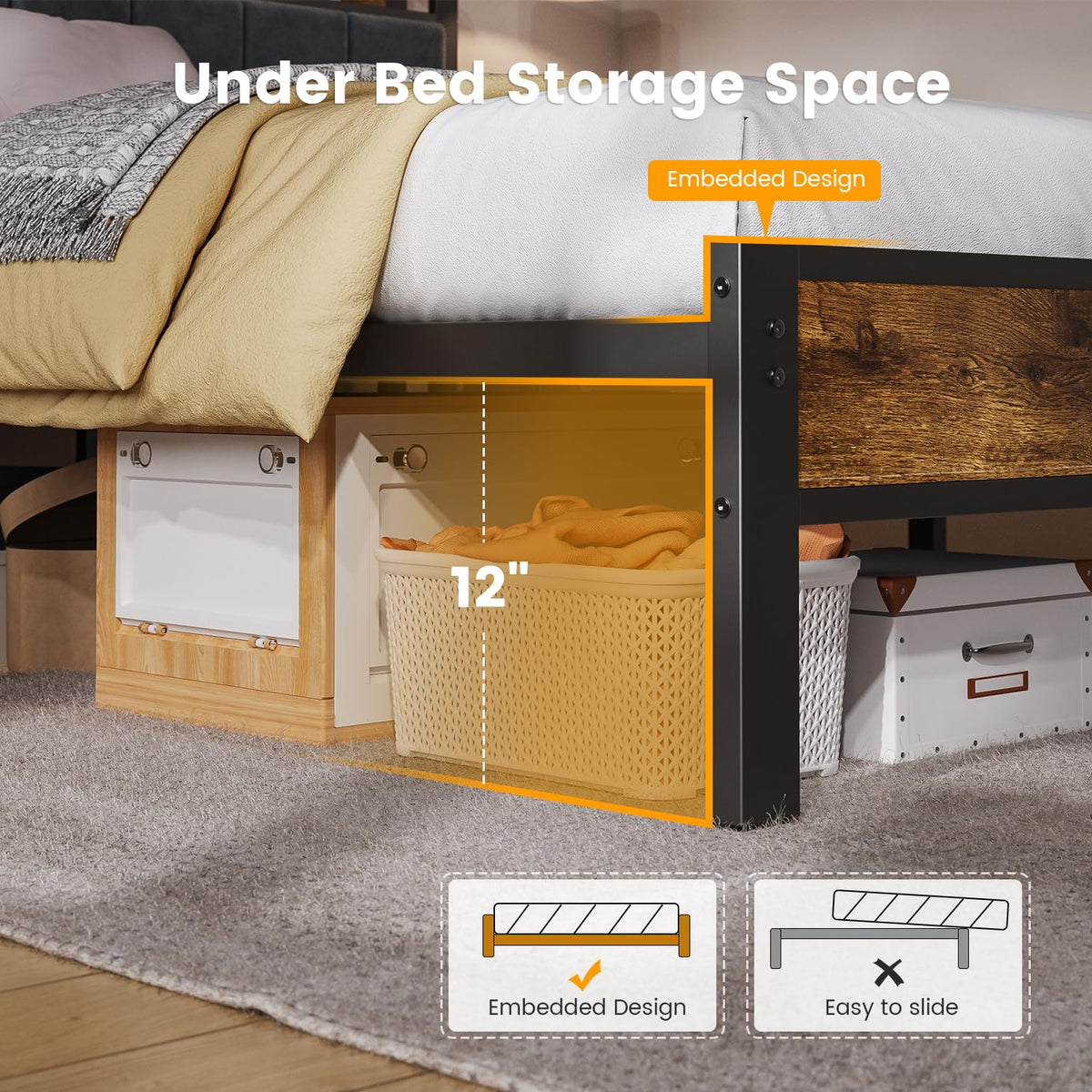 ALBERTO Twin Size Bed Frame with USB Charging Station and Smart LED Lights