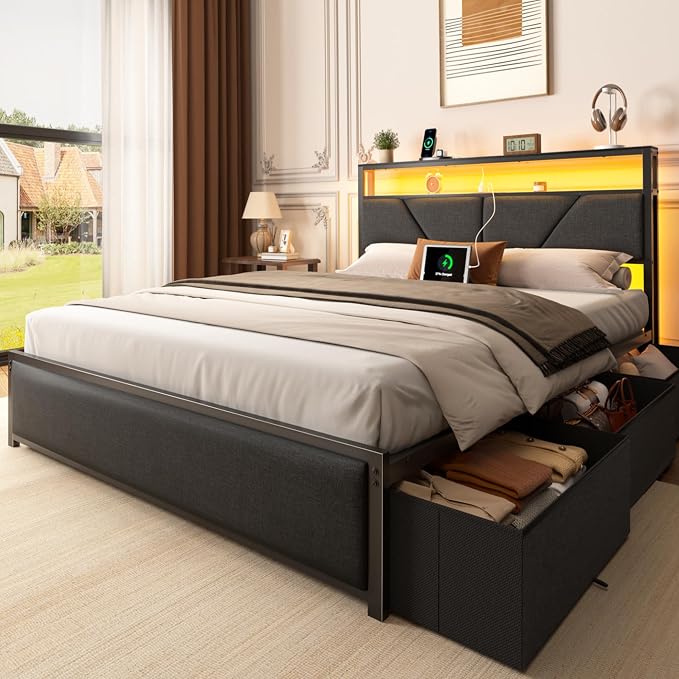 Full Storage Bed Frame with LED Lighting