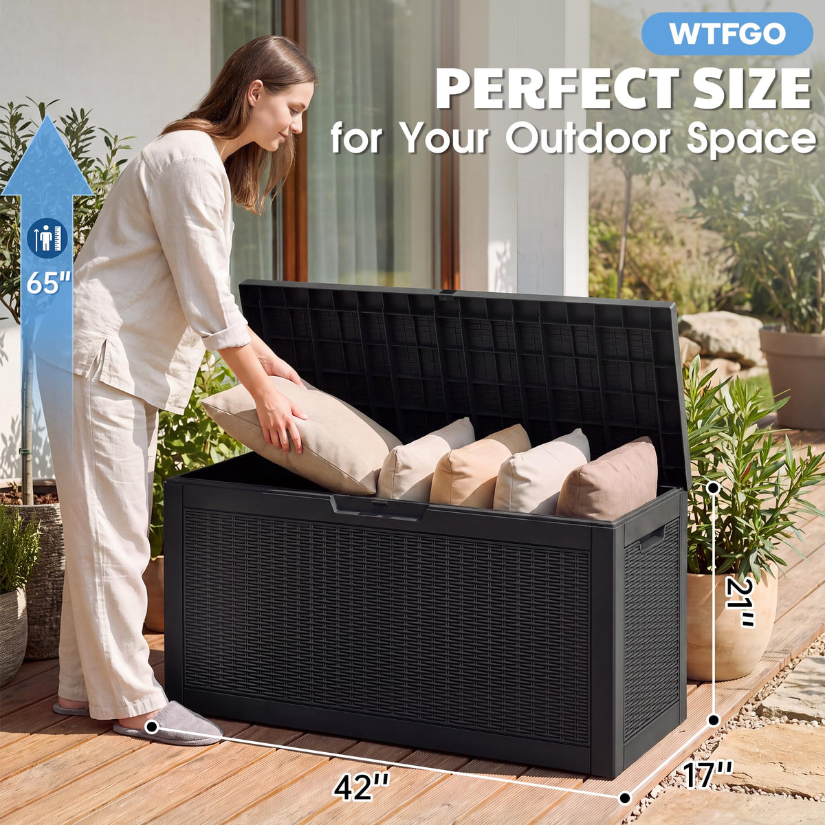 WTFGO Outdoor Storage Box Waterproof, 80 Gallon Deck Box for Patio Storage