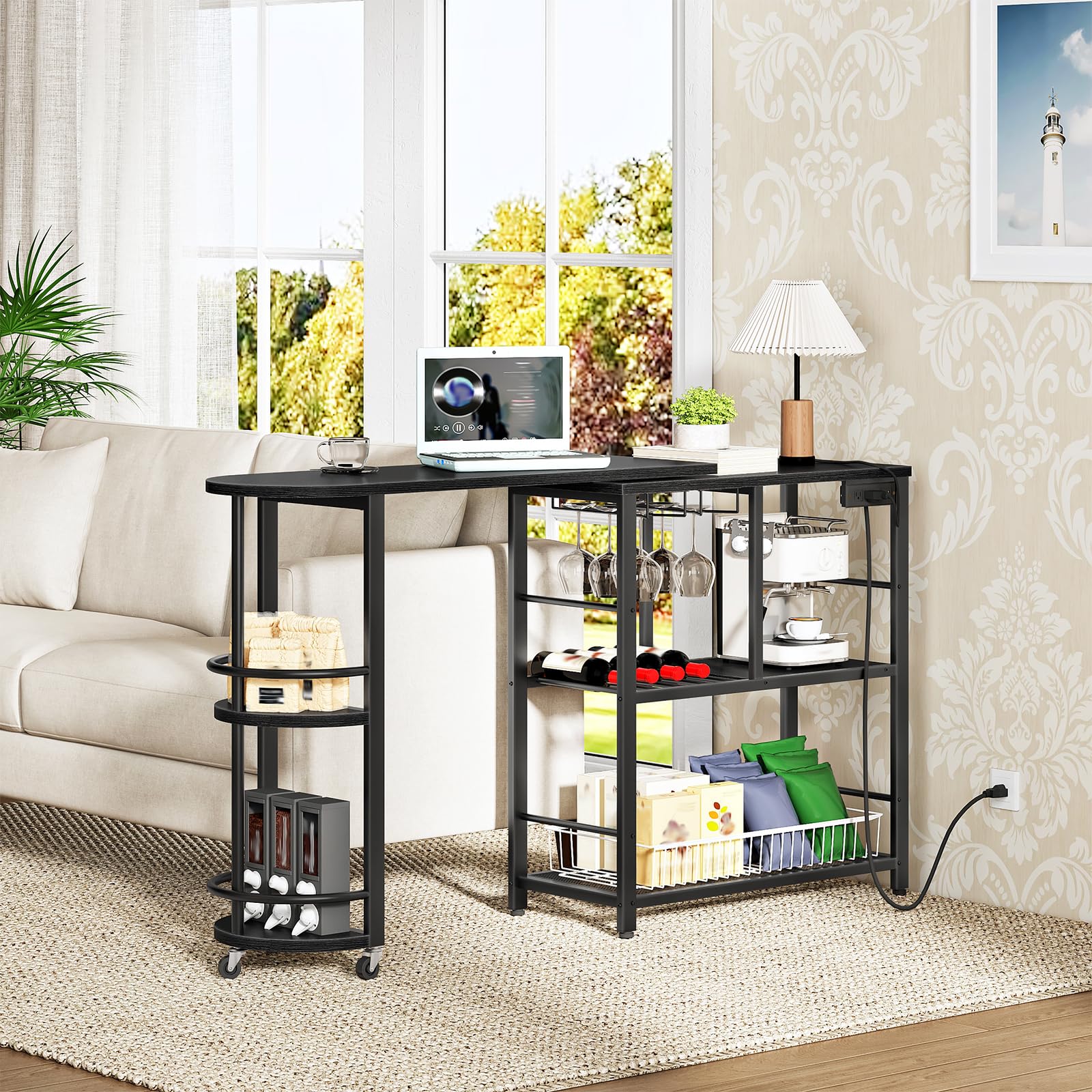 L-Shaped Bar Table with Charging Station