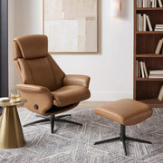 CHITA Self-Weight Genuine Leather Swivel Accent Chair with Ottoman, Saddle