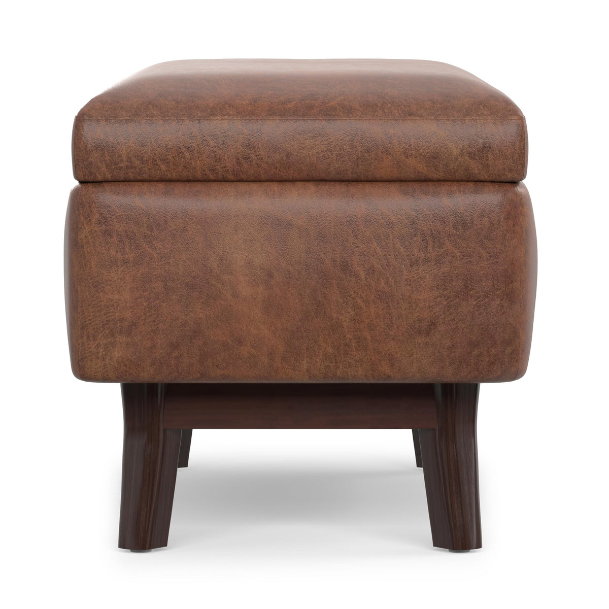 SIMPLIHOME Owen 36" Wide Vegan Leather Ottoman in Distressed Saddle Brown