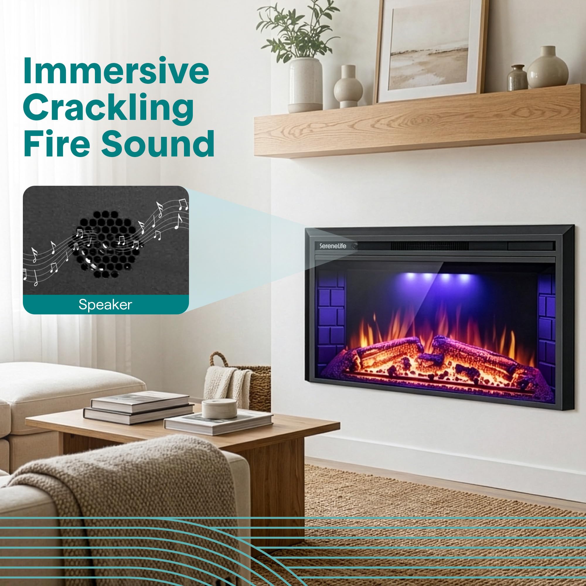 36" Electric Fireplace Insert with Heater