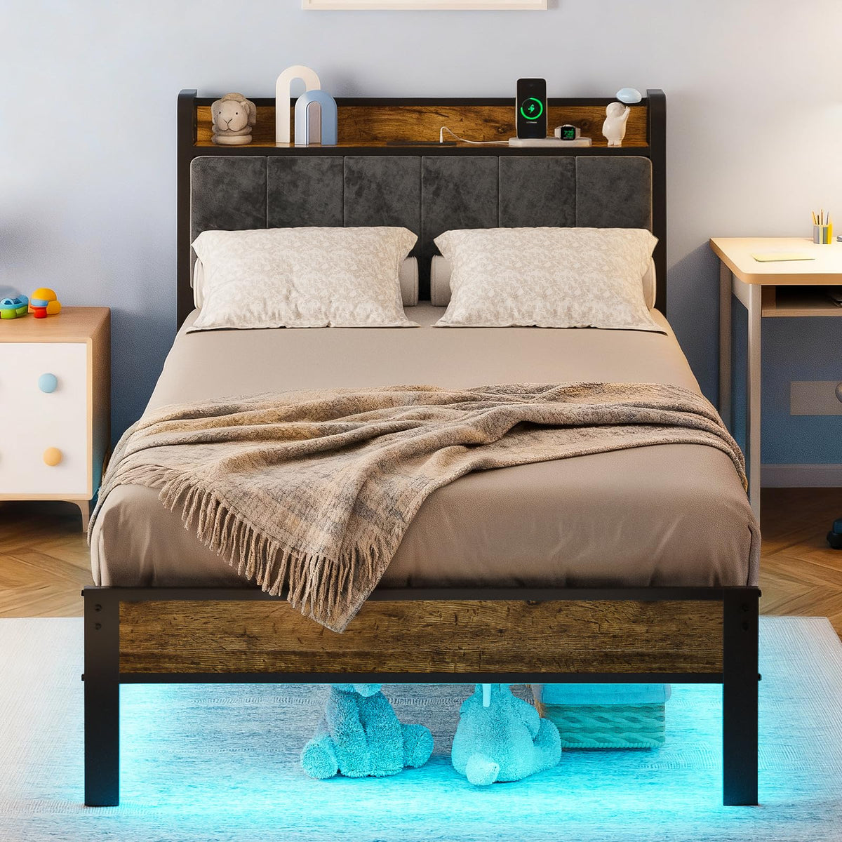 ALBERTO Twin Size Bed Frame with USB Charging Station and Smart LED Lights