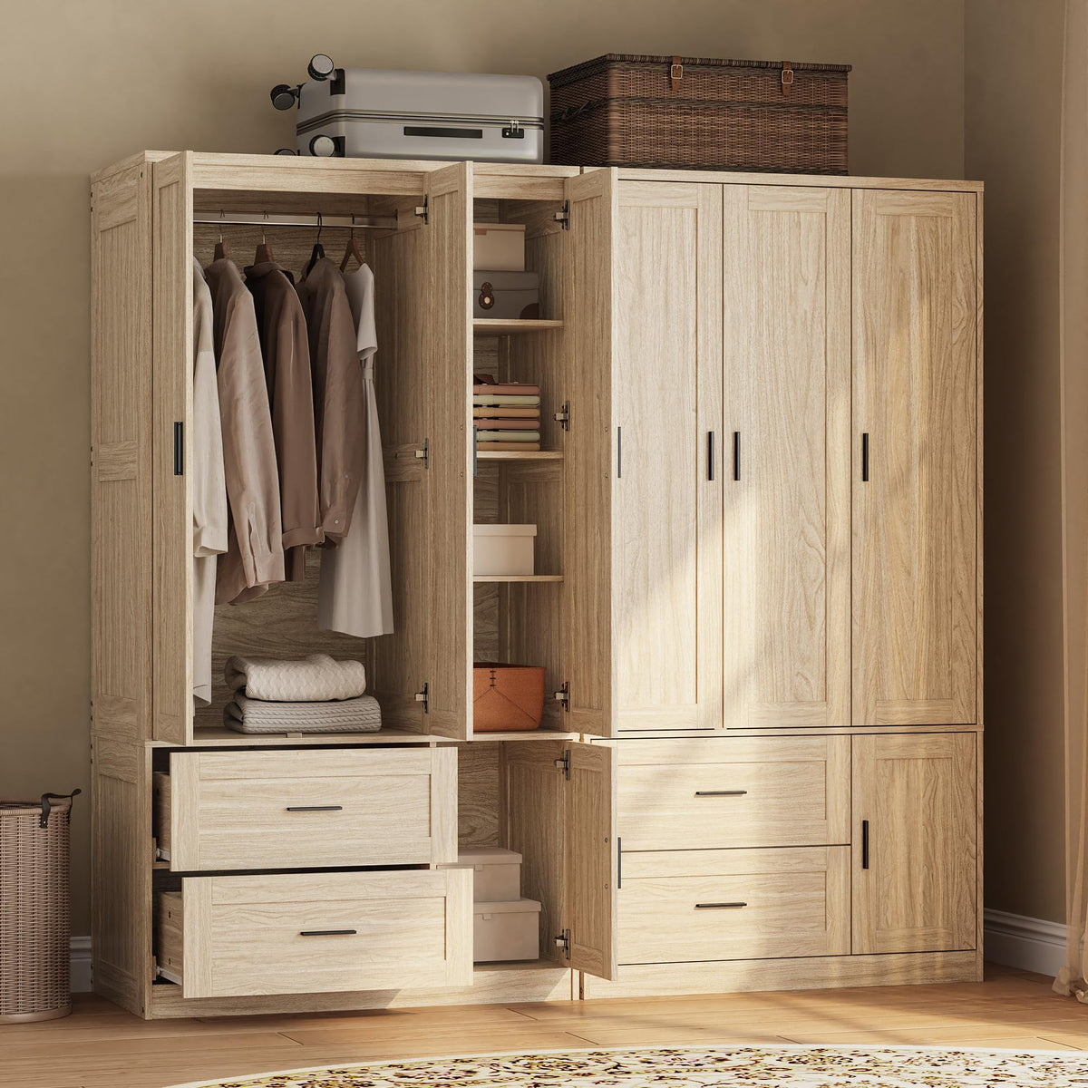 Light Oak Wardrobe with Drawers