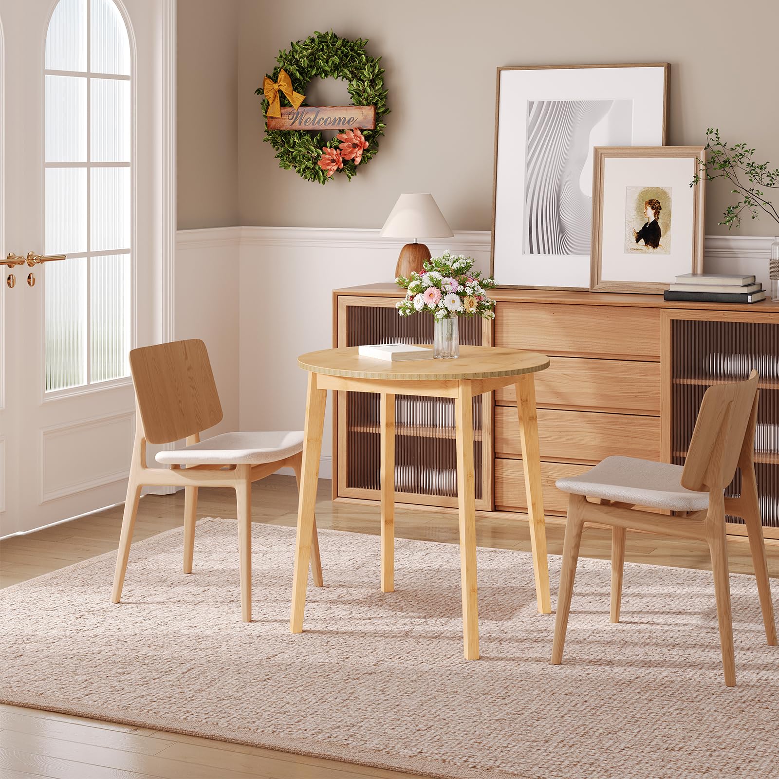 Round Bamboo Dining Table for 2
