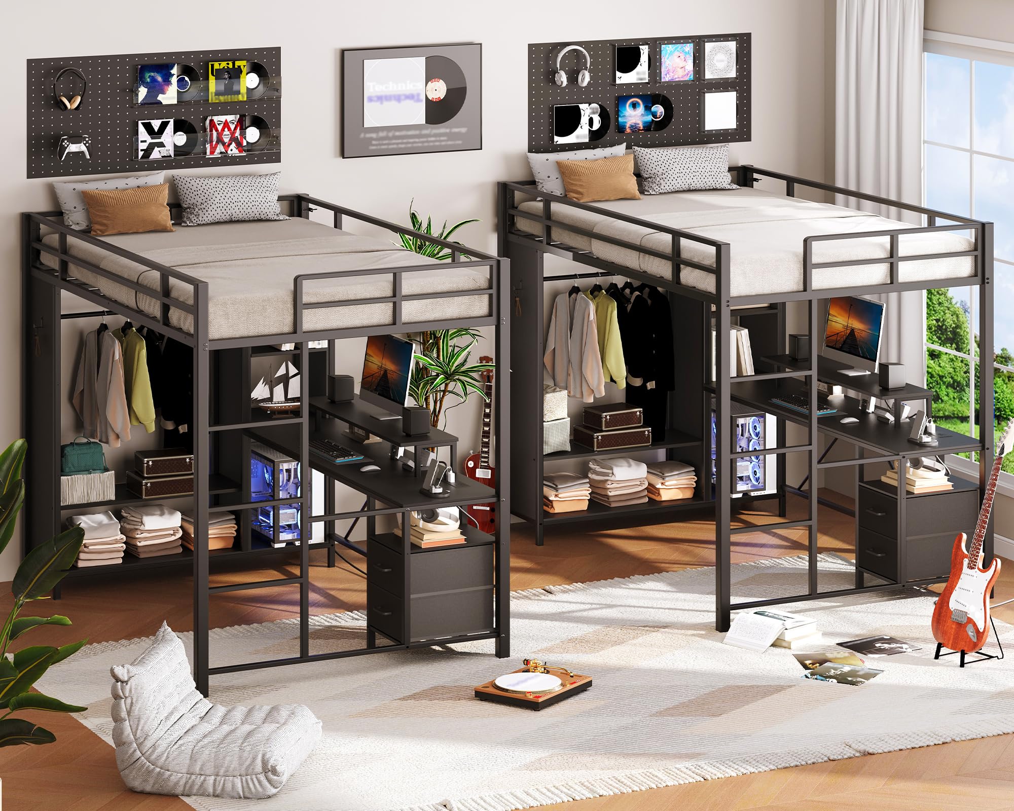 Twin Size Loft Bed with Desk & Charging Station