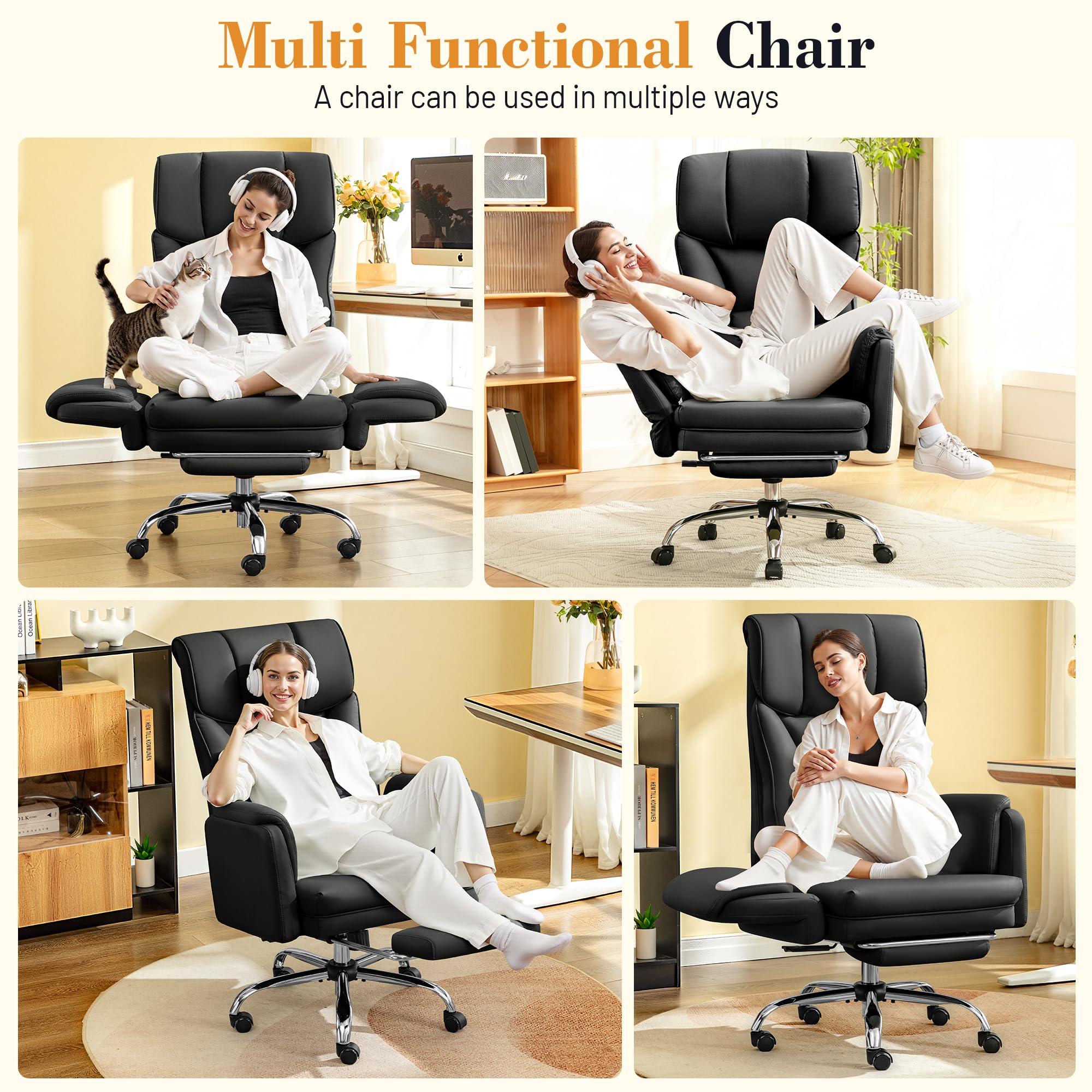 Wide Reclining Office Chair with Footrest & Lumbar Support