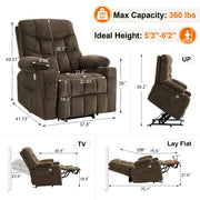 Syrhrei Dual Motor Extra Wide Power Lift Chair for Elderly, Infinite Position, 170° Lay Flat, Heavy Duty Lift Recliner Chair for Big and Tall with Extended Footrest(Plush Flannel,Brown)