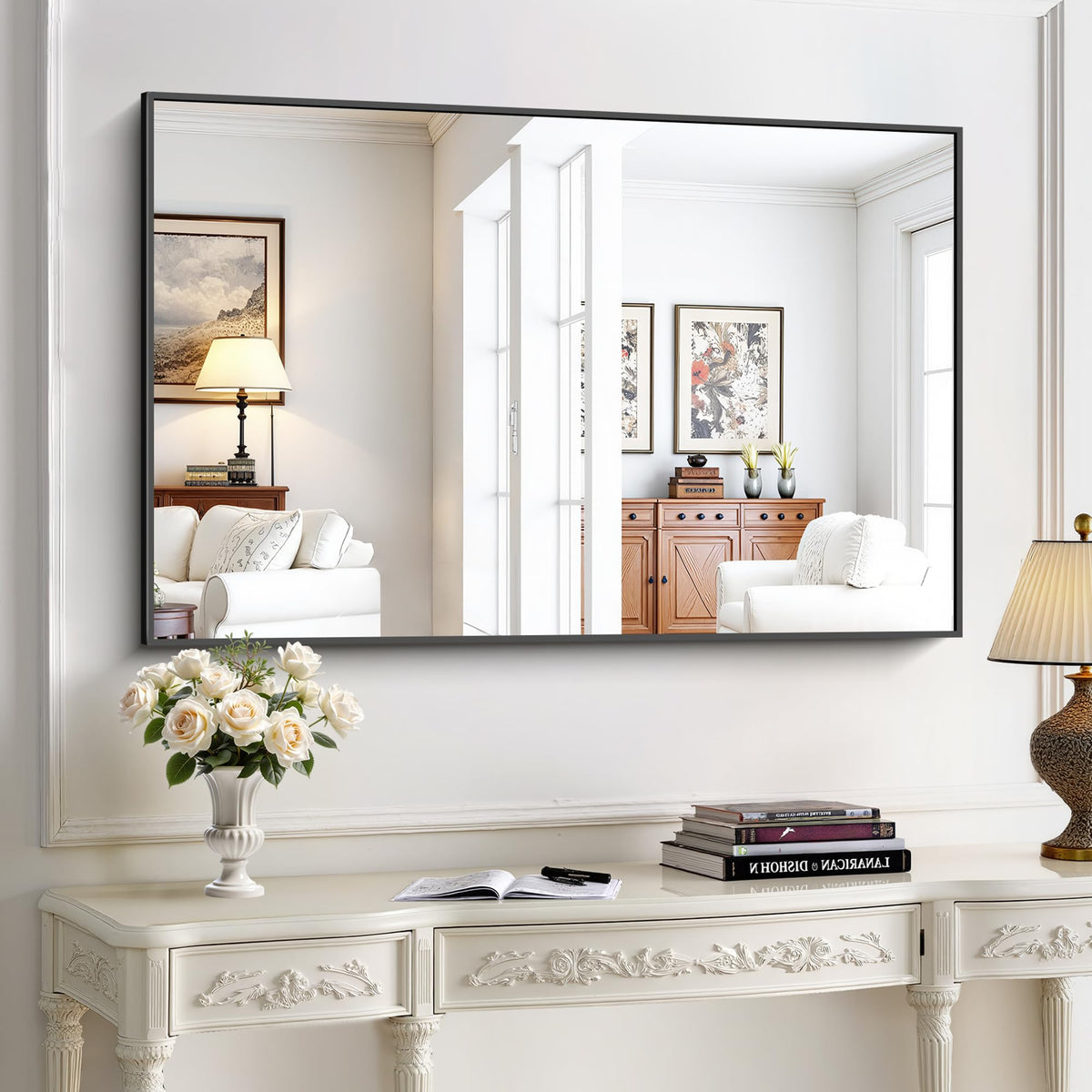 KOCUUY Black Rectangle Mirror, 30"x48" Bathroom Mirrors for Over Sink, Large Black Wall Mounted Mirror, Metal Framed Mirror for Wall, Vanity Mirror for Bathroom Living Room Bedroom Dining Room