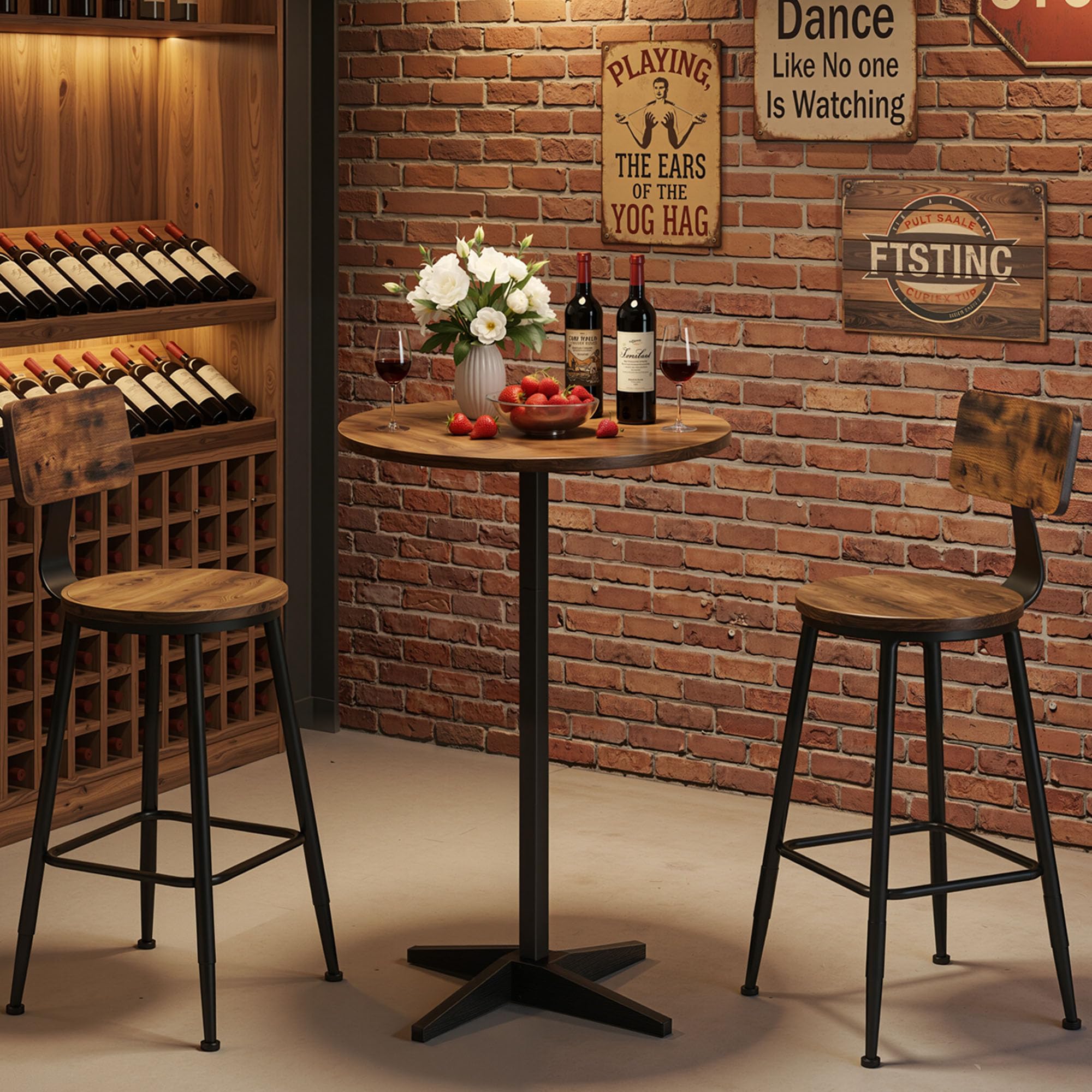 CHOEZON 21.6" Round Bar Table, Pub Table with Windmill-Inspired Base, Cocktail Table, for Bar, Pub, Cafe, Dining Room, Rustic Brown and Black TBT04BF
