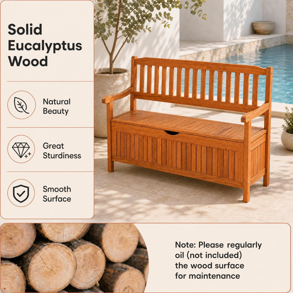 Tangkula Outdoor Wood Storage Bench Deck Box, Entryway Porch Storage Bench
