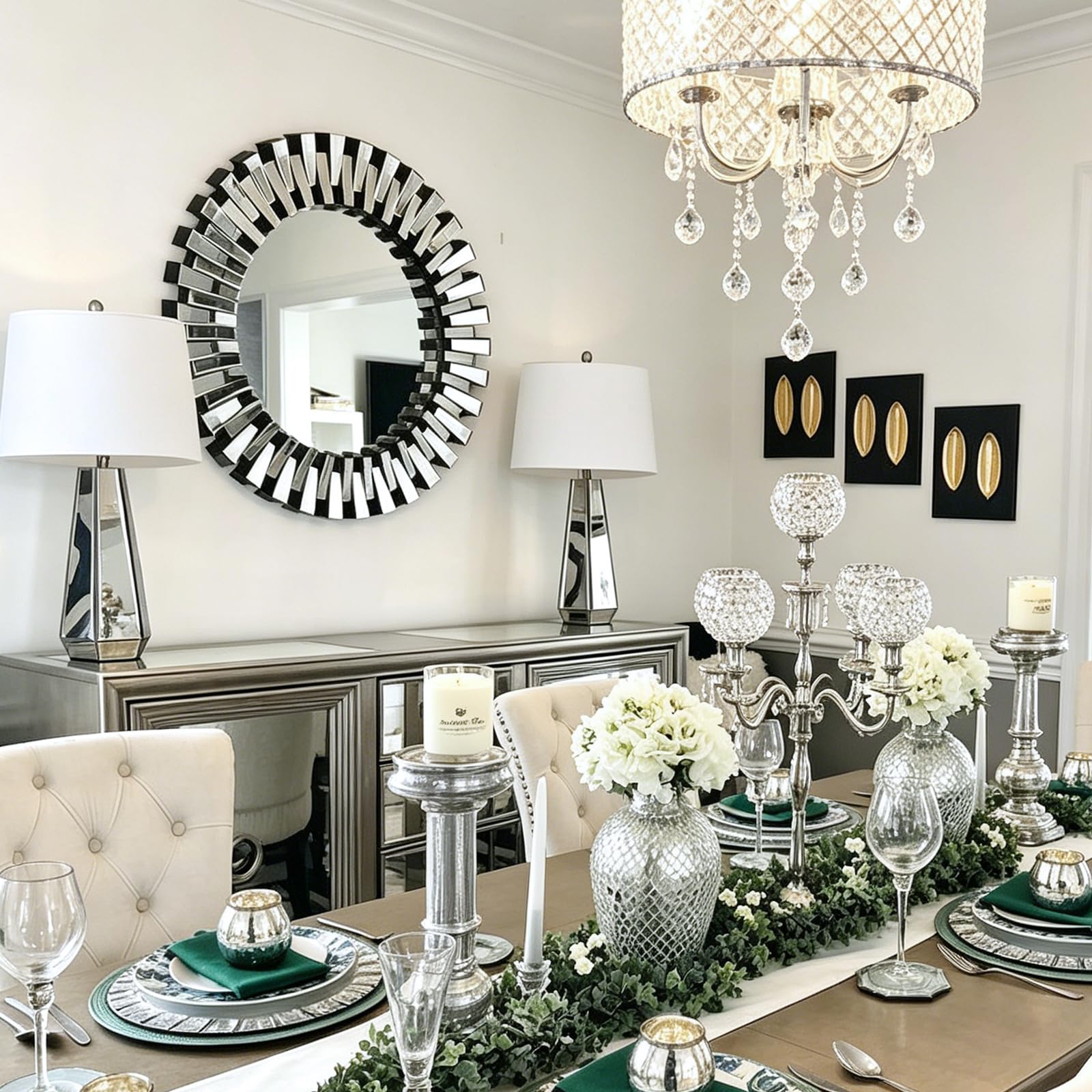 Round Sunburst Wall Mirror with Beveled Glass Frame