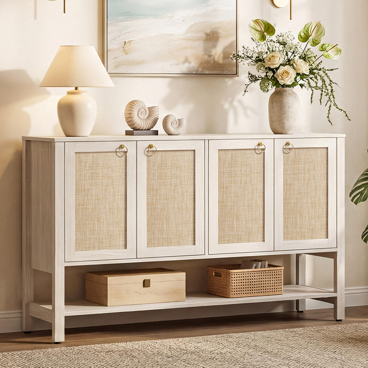 Rattan-Textured Sideboard Cabinet