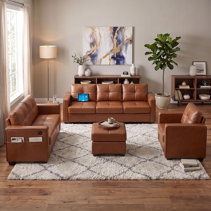4-Piece Faux Leather Living Room Set, Black