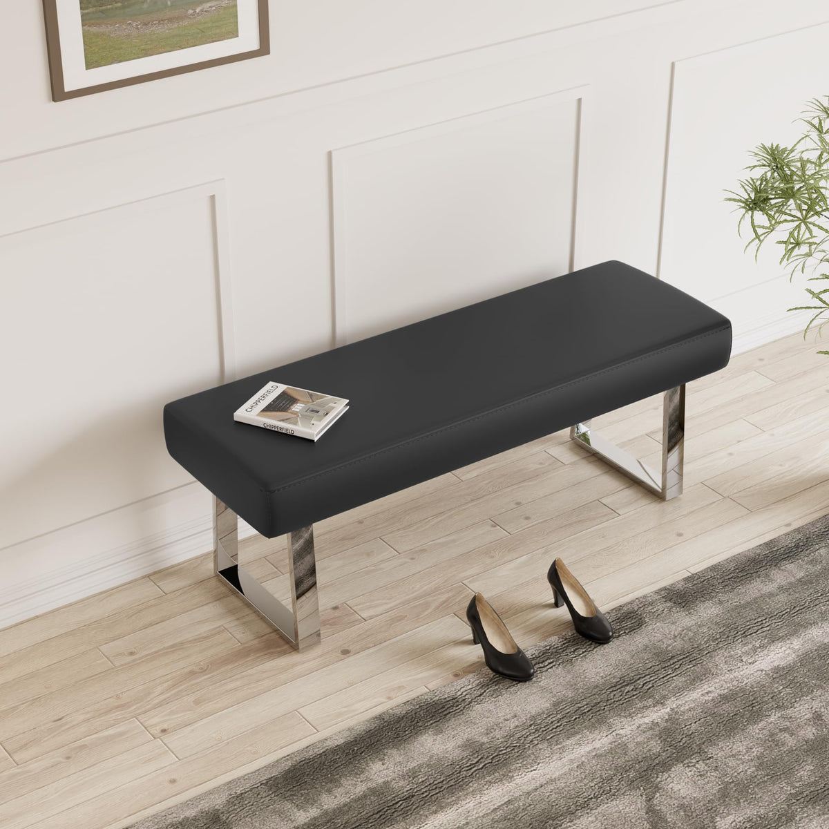 Black Faux Leather Bench